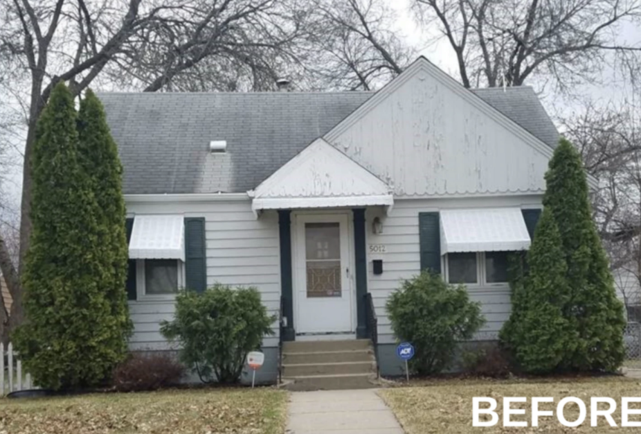 A before improvements image of a small white home