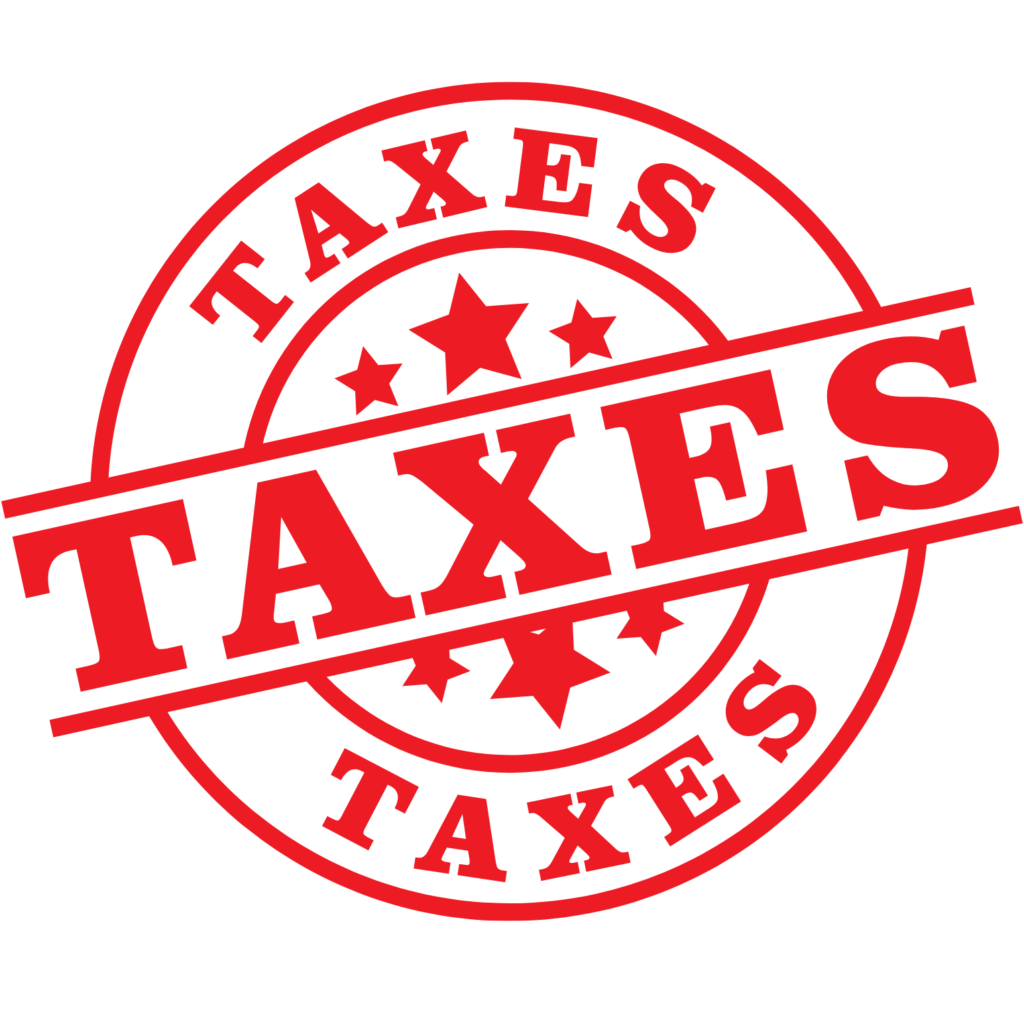 Red Rubber Stanp that reads "Taxes"